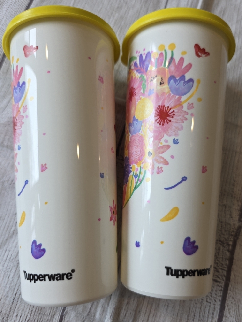Tupperware Set of 2 with Lids Fanciful Floral Pattern 16oz Tumbler Cups #5107 - Picture 3 of 7